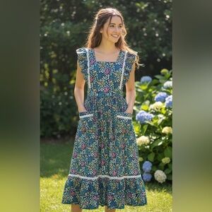 👗 Vintage Gunne Sax Style Prairie Dress Floral Pattern V-Neck w/ Pockets👗